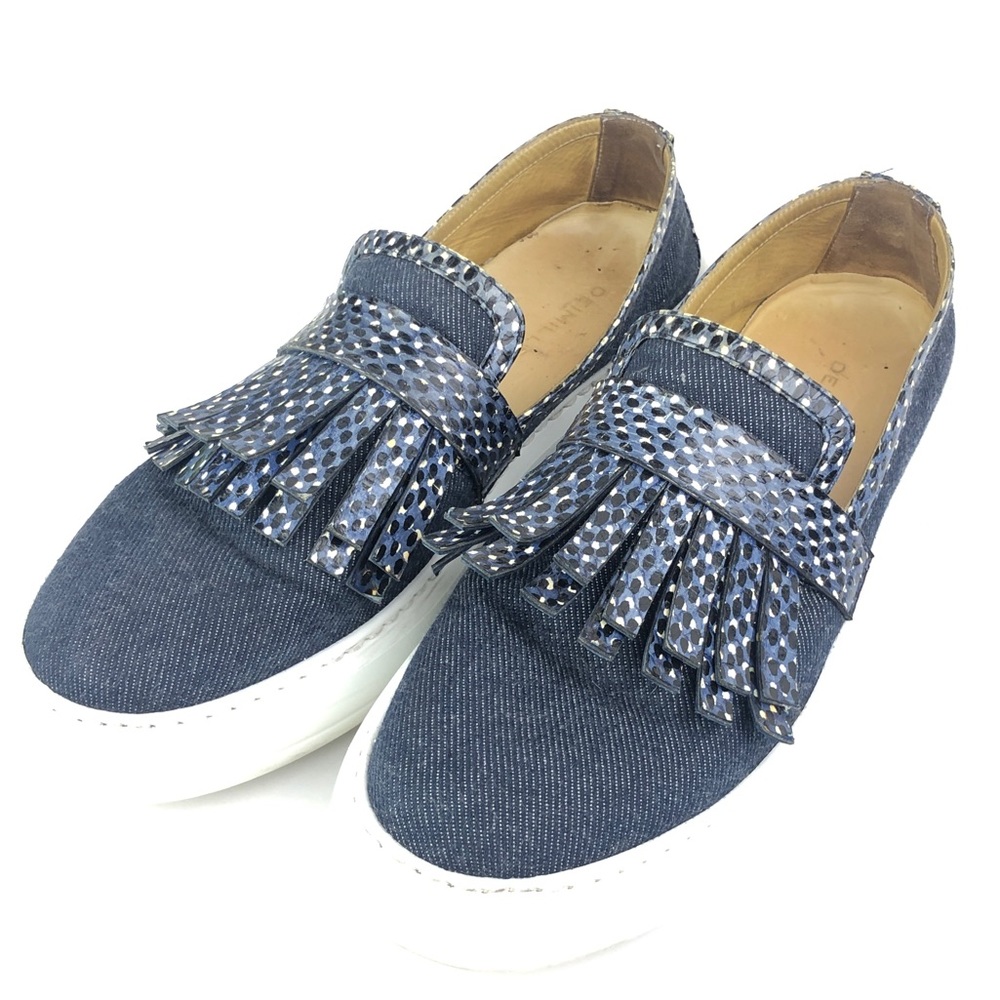 Anthropologie Deimille Leather & Denim Fringe Shoe